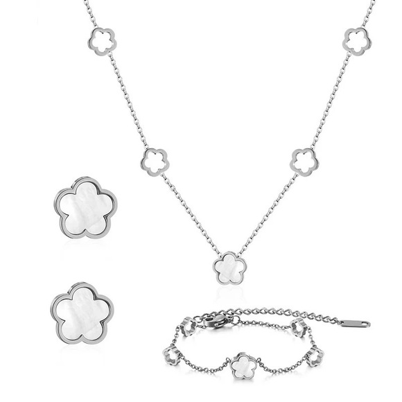 Zara Mother of Pearl Flower Camellia Fine Chains Studs - Picture 3 of 16